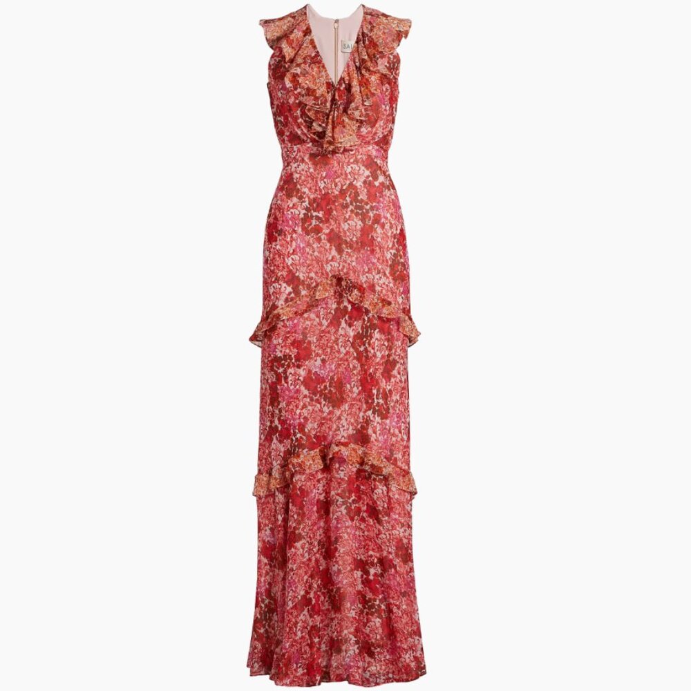 SALONI Women's Rita Silk Maxi Dress Size 4 in Florentina Blush